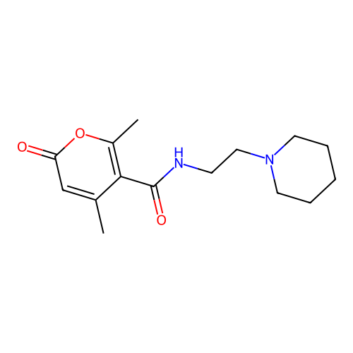 4,6-dimethyl-2-oxo-N-(2-(piperidin-1-yl)ethyl)-2H-pyran-5-carboxamide structure