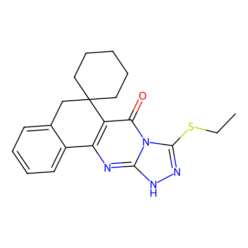 9-(ethylthio)-5H-spiro[benzo[h][1,2,4]triazolo[3,4-b]quinazoline-6,1'-cyclohexan]-7(12H)-one structure