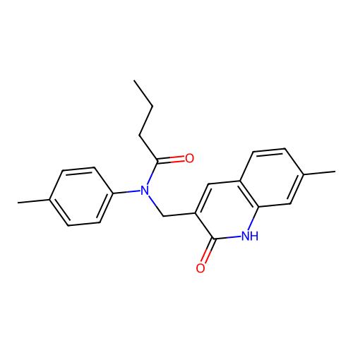 N-[(7-methyl-2-oxo-1H-quinolin-3-yl)methyl]-N-(4-methylphenyl)butanamide structure