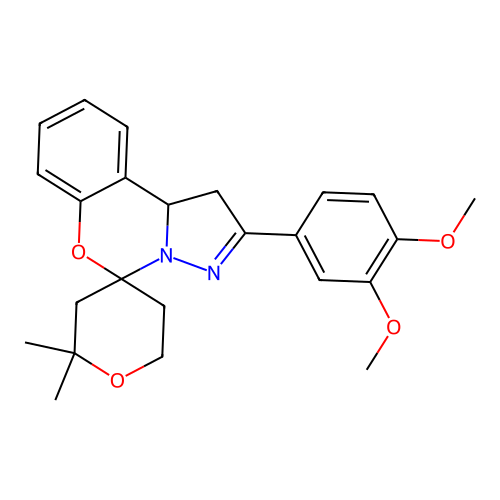 2'-(3,4-dimethoxyphenyl)-2,2-dimethyl-1',2,3,5,6,10b'-hexahydrospiro[pyran-4,5'-pyrazolo[1,5-c][1,3]benzoxazine] structure