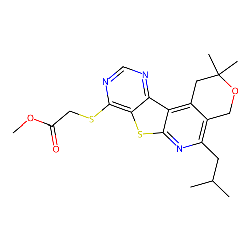 methyl [(5-isobutyl-2,2-dimethyl-1,4-dihydro-2H-pyrano[4'',3'':4',5']pyrido[3',2':4,5]thieno[3,2-d]pyrimidin-8-yl)thio]acetate structure