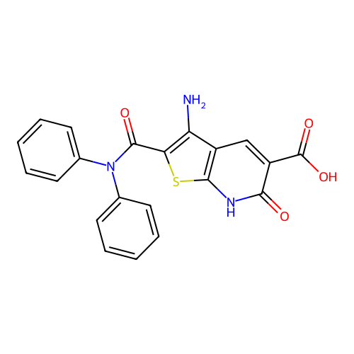 3-Amino-2-(diphenylcarbamoyl)-6-hydroxythieno[2,3-b]pyridine-5-carboxylic acid structure