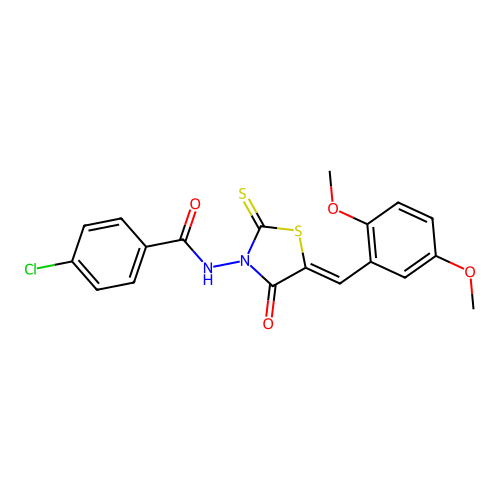 (Z)-4-chloro-N-(5-(2,5-dimethoxybenzylidene)-4-oxo-2-thioxothiazolidin-3-yl)benzamide structure