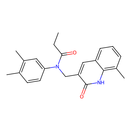 N-(3,4-dimethylphenyl)-N-[(8-methyl-2-oxo-1H-quinolin-3-yl)methyl]propanamide structure