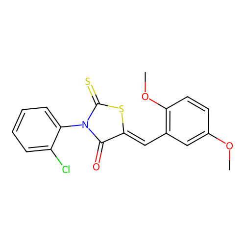 (Z)-3-(2-chlorophenyl)-5-(2,5-dimethoxybenzylidene)-2-thioxothiazolidin-4-one structure