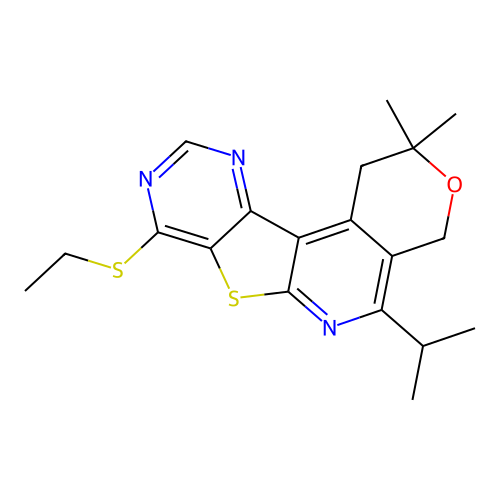 8-(ethylsulfanyl)-2,2-dimethyl-5-(propan-2-yl)-1,4-dihydro-2H-pyrano[4'',3'':4',5']pyrido[3',2':4,5]thieno[3,2-d]pyrimidine structure