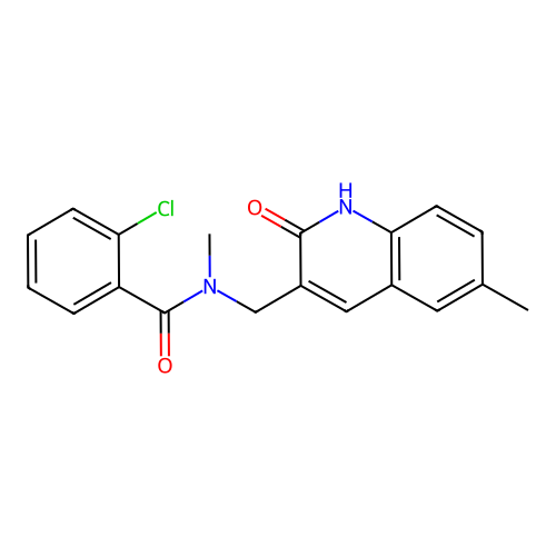 2-chloro-N-methyl-N-[(6-methyl-2-oxo-1H-quinolin-3-yl)methyl]benzamide structure