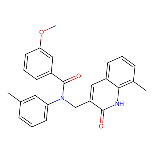 3-methoxy-N-[(8-methyl-2-oxo-1,2-dihydroquinolin-3-yl)methyl]-N-(3-methylphenyl)benzamide structure