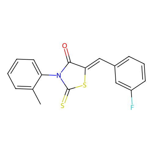 (5Z)-5-(3-fluorobenzylidene)-3-(2-methylphenyl)-2-thioxo-1,3-thiazolidin-4-one structure