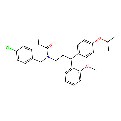 N-[(4-chlorophenyl)methyl]-N-[3-(2-methoxyphenyl)-3-(4-propan-2-yloxyphenyl)propyl]propanamide structure