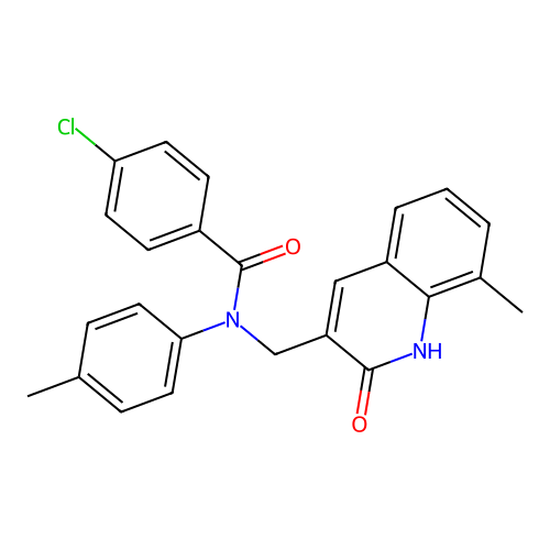 4-chloro-N-[(8-methyl-2-oxo-1H-quinolin-3-yl)methyl]-N-(4-methylphenyl)benzamide structure