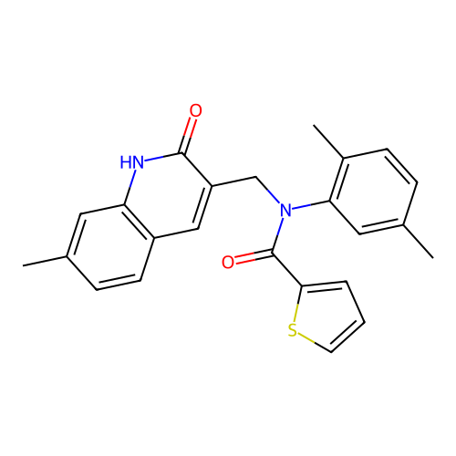 N-(2,5-dimethylphenyl)-N-((2-hydroxy-7-methylquinolin-3-yl)methyl)thiophene-2-carboxamide structure