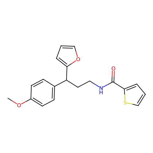 N-[3-(furan-2-yl)-3-(4-methoxyphenyl)propyl]thiophene-2-carboxamide structure