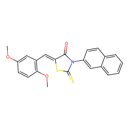 (Z)-5-(2,5-dimethoxybenzylidene)-3-(naphthalen-2-yl)-2-thioxothiazolidin-4-one structure