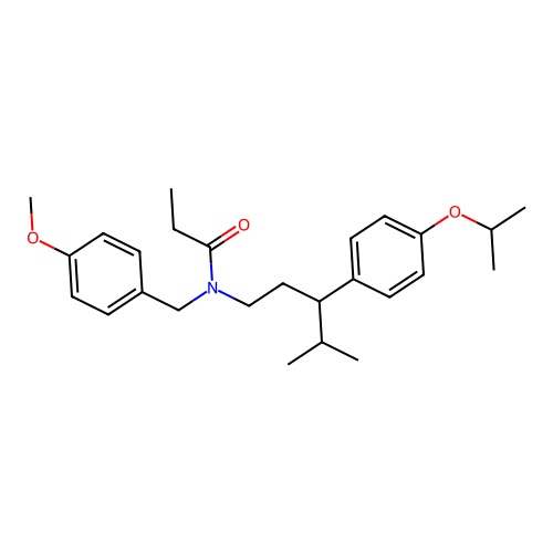N-(3-(4-isopropoxyphenyl)-4-methylpentyl)-N-(4-methoxybenzyl)propionamide structure