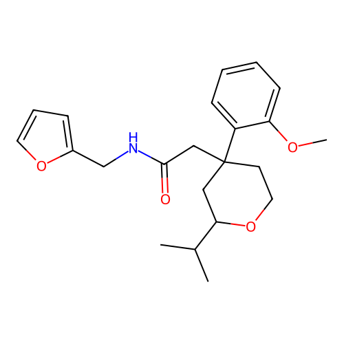 N-(furan-2-ylmethyl)-2-(2-isopropyl-4-(2-methoxyphenyl)tetrahydro-2H-pyran-4-yl)acetamide structure