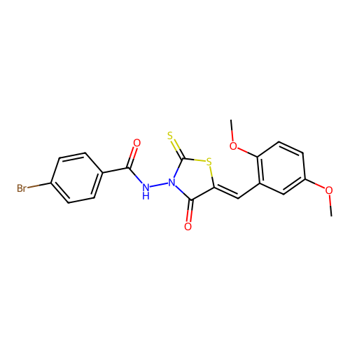 (Z)-4-bromo-N-(5-(2,5-dimethoxybenzylidene)-4-oxo-2-thioxothiazolidin-3-yl)benzamide structure