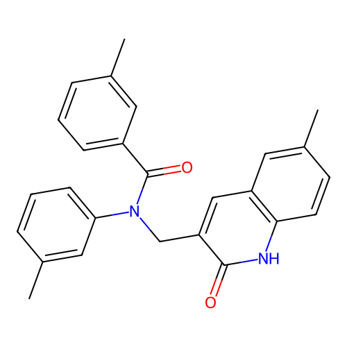 3-methyl-N-[(6-methyl-2-oxo-1H-quinolin-3-yl)methyl]-N-(3-methylphenyl)benzamide structure