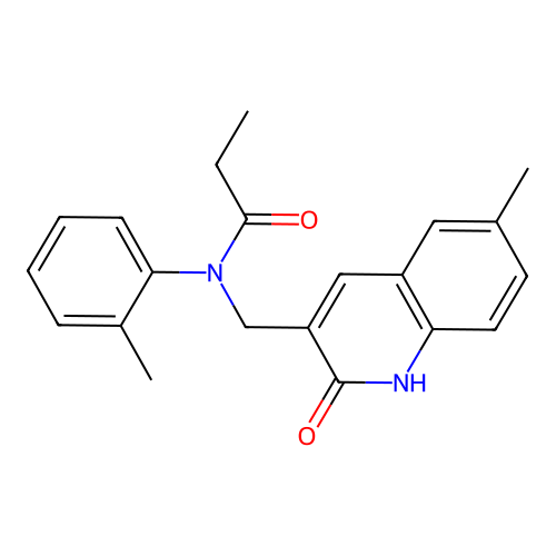 N-[(6-methyl-2-oxo-1H-quinolin-3-yl)methyl]-N-(2-methylphenyl)propanamide structure