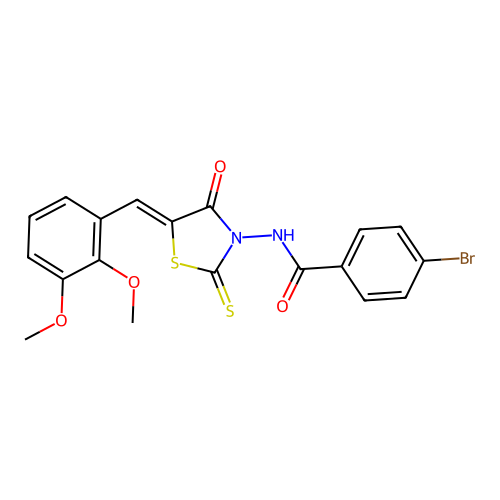 (Z)-4-bromo-N-(5-(2,3-dimethoxybenzylidene)-4-oxo-2-thioxothiazolidin-3-yl)benzamide structure