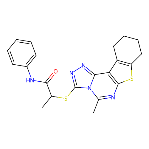 2-((5-methyl-8,9,10,11-tetrahydrobenzo[4,5]thieno[3,2-e][1,2,4]triazolo[4,3-c]pyrimidin-3-yl)thio)-N-phenylpropanamide structure