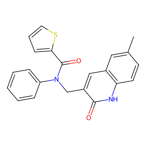 N-[(6-methyl-2-oxo-1H-quinolin-3-yl)methyl]-N-phenylthiophene-2-carboxamide structure