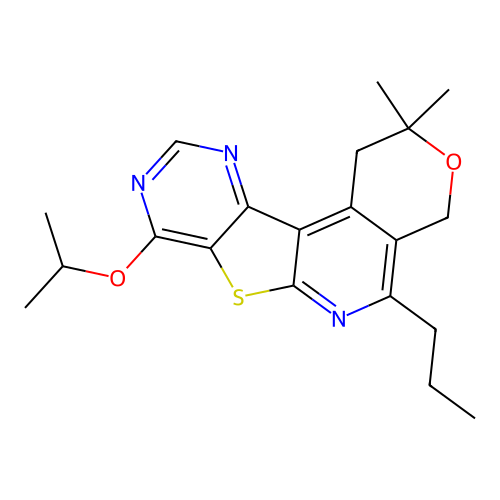 2,2-dimethyl-8-(propan-2-yloxy)-5-propyl-1,4-dihydro-2H-pyrano[4'',3'':4',5']pyrido[3',2':4,5]thieno[3,2-d]pyrimidine structure