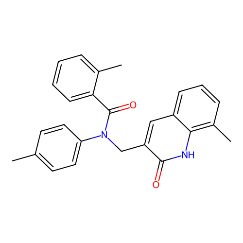 2-methyl-N-[(8-methyl-2-oxo-1H-quinolin-3-yl)methyl]-N-(4-methylphenyl)benzamide structure