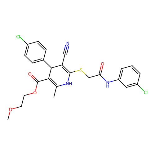 2-methoxyethyl 4-(4-chlorophenyl)-6-((2-((3-chlorophenyl)amino)-2-oxoethyl)thio)-5-cyano-2-methyl-1,4-dihydropyridine-3-carboxylate structure