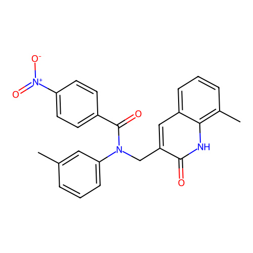 N-[(8-methyl-2-oxo-1H-quinolin-3-yl)methyl]-N-(3-methylphenyl)-4-nitrobenzamide structure