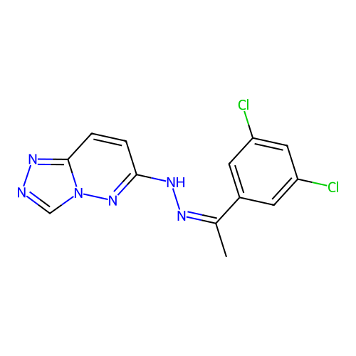 (Z)-6-(2-(1-(3,5-dichlorophenyl)ethylidene)hydrazinyl)-[1,2,4]triazolo[4,3-b]pyridazine structure