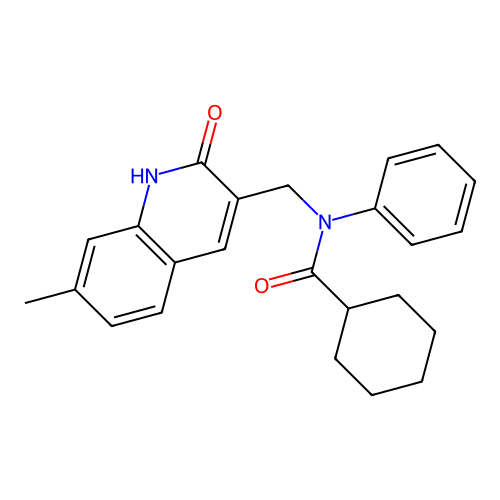 N-[(7-methyl-2-oxo-1H-quinolin-3-yl)methyl]-N-phenylcyclohexanecarboxamide structure