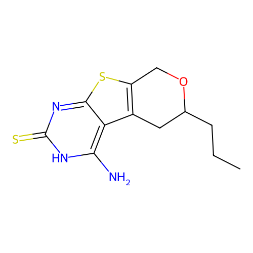 4-amino-6-propyl-6,8-dihydro-5H-pyrano[4',3':4,5]thieno[2,3-d]pyrimidine-2-thiol structure