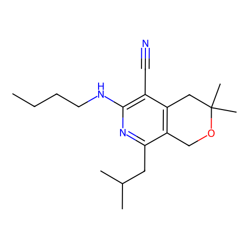 6-(butylamino)-3,3-dimethyl-8-(2-methylpropyl)-1,4-dihydropyrano[3,4-c]pyridine-5-carbonitrile structure