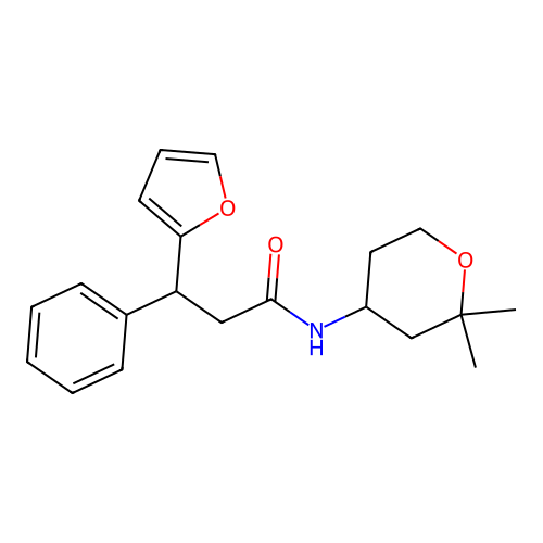 N-(2,2-dimethyltetrahydro-2H-pyran-4-yl)-3-(furan-2-yl)-3-phenylpropanamide structure