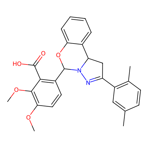 6-(2-(2,5-dimethylphenyl)-5,10b-dihydro-1H-benzo[e]pyrazolo[1,5-c][1,3]oxazin-5-yl)-2,3-dimethoxybenzoic acid structure