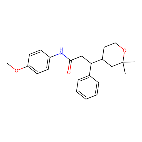 3-(2,2-dimethyltetrahydro-2H-pyran-4-yl)-N-(4-methoxyphenyl)-3-phenylpropanamide structure