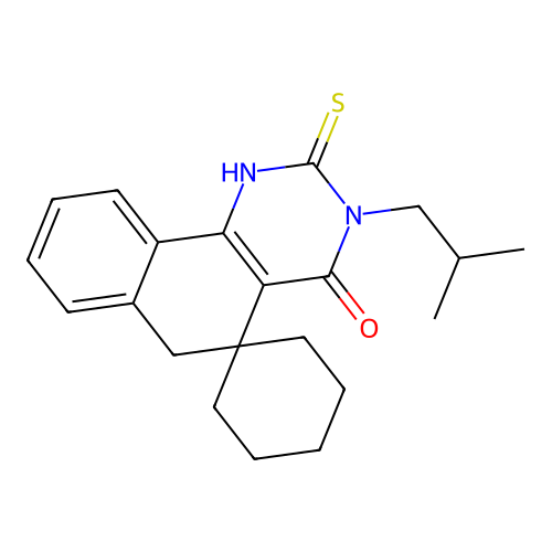 3-isobutyl-2-thioxo-2,3-dihydro-1H-spiro[benzo[h]quinazoline-5,1'-cyclohexan]-4(6H)-one structure