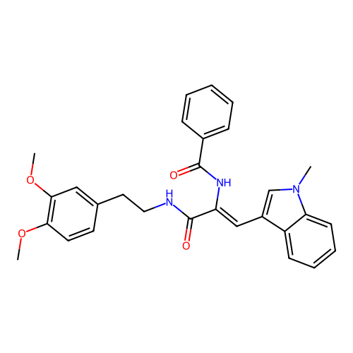 N-[1-[2-(3,4-dimethoxyphenyl)ethylcarbamoyl]-2-(1-methylindol-3-yl)ethenyl]benzamide structure