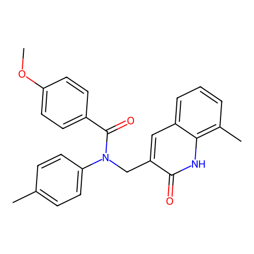 4-methoxy-N-[(8-methyl-2-oxo-1,2-dihydroquinolin-3-yl)methyl]-N-(4-methylphenyl)benzamide structure