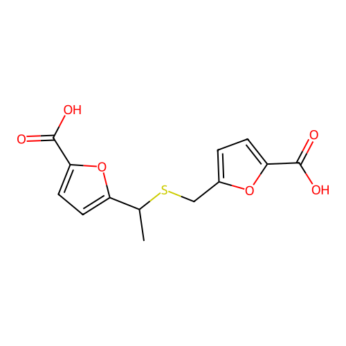 5-(((1-(5-Carboxyfuran-2-yl)ethyl)thio)methyl)furan-2-carboxylic acid structure