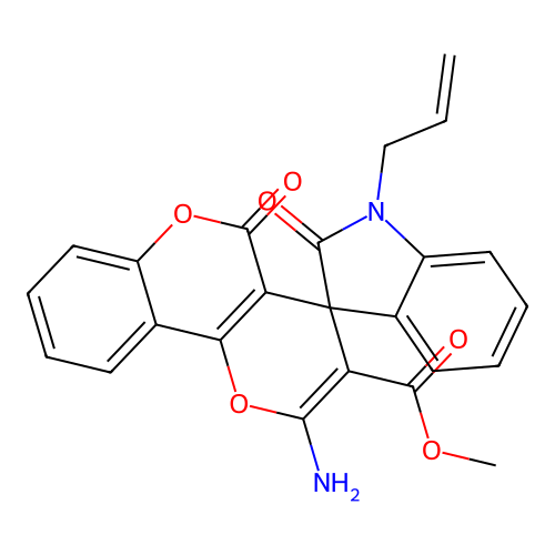 methyl 1-allyl-2'-amino-2,5'-dioxo-5'H-spiro[indoline-3,4'-pyrano[3,2-c]chromene]-3'-carboxylate structure