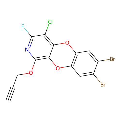7,8-dibromo-4-chloro-3-fluoro-1-(prop-2-yn-1-yloxy)[1,4]benzodioxino[2,3-c]pyridine structure