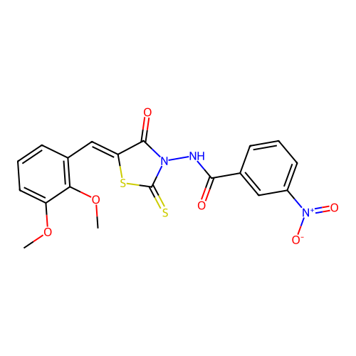 (Z)-N-(5-(2,3-dimethoxybenzylidene)-4-oxo-2-thioxothiazolidin-3-yl)-3-nitrobenzamide structure