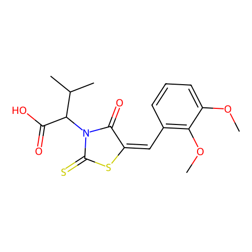 2-[(5E)-5-[(2,3-dimethoxyphenyl)methylidene]-4-oxo-2-sulfanylidene-1,3-thiazolidin-3-yl]-3-methylbutanoic acid structure