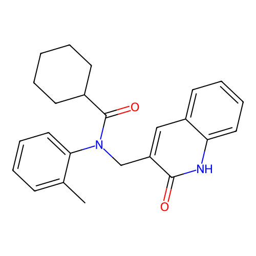 N-(2-methylphenyl)-N-[(2-oxo-1H-quinolin-3-yl)methyl]cyclohexanecarboxamide structure