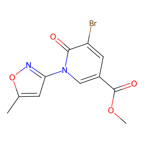 Methyl 5-bromo-1-(5-methylisoxazol-3-yl)-6-oxo-1,6-dihydropyridine-3-carboxylate structure