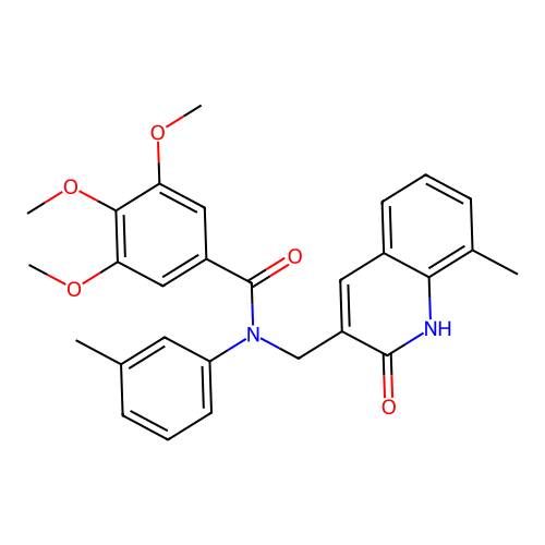 3,4,5-trimethoxy-N-[(8-methyl-2-oxo-1H-quinolin-3-yl)methyl]-N-(3-methylphenyl)benzamide structure