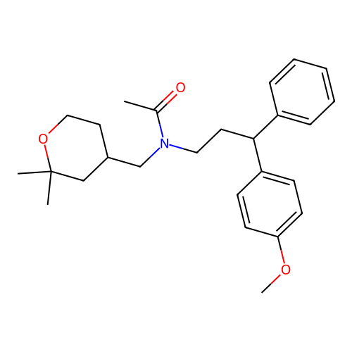 N-[(2,2-dimethyloxan-4-yl)methyl]-N-[3-(4-methoxyphenyl)-3-phenyl-propyl]-acetamide structure