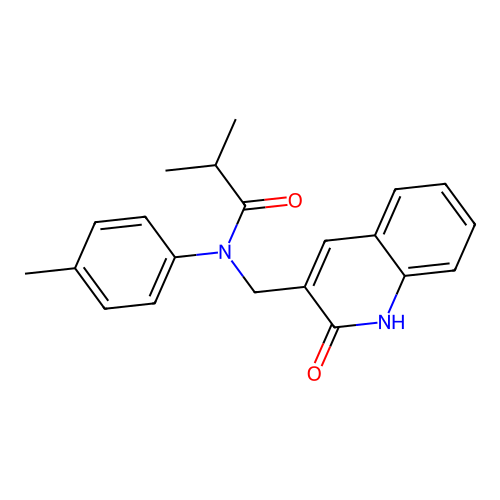 2-methyl-N-(4-methylphenyl)-N-[(2-oxo-1H-quinolin-3-yl)methyl]propanamide structure